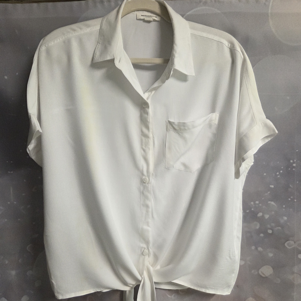 Classic White Women's Beachlunch Lounge Collection Blouse With Tie Waist